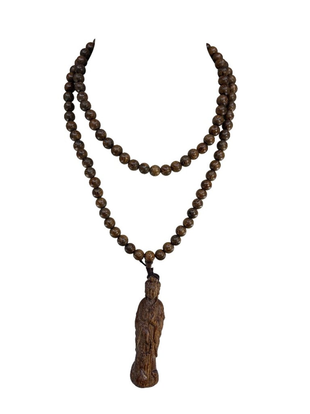 Natural Agarwood Mala Prayer 8mm 108 Beads Necklace with Carved Buddha Pendant